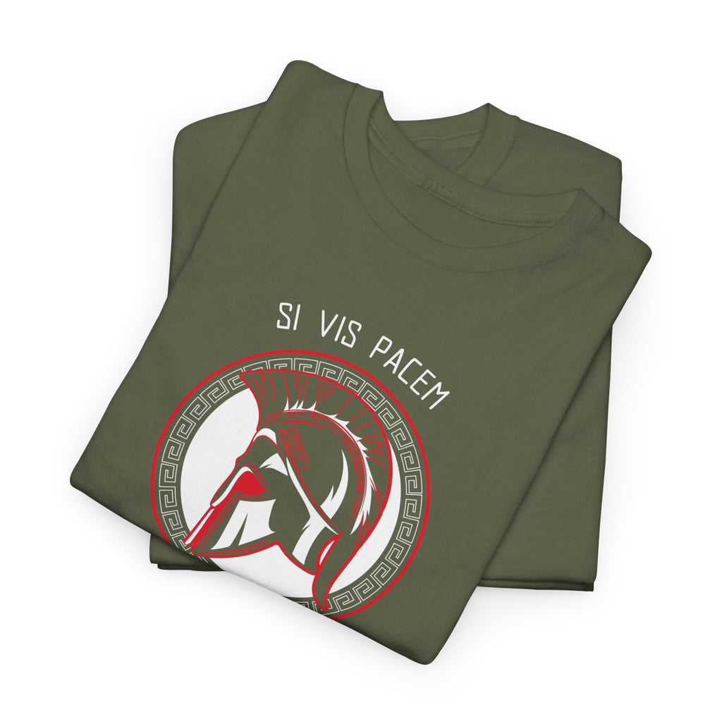 Spartan Helmet Tee — 'Si Vis Pacem Para Bellum' Military Motto T‑Shirt