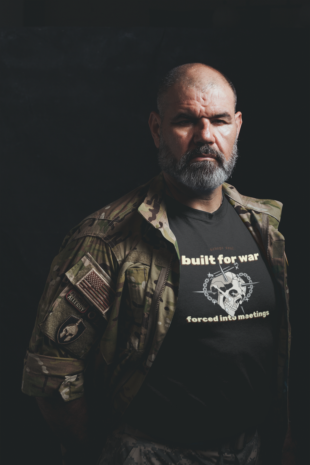 Built for War Skull T‑Shirt — 'built for war / forced into meetings' Graphic Tee