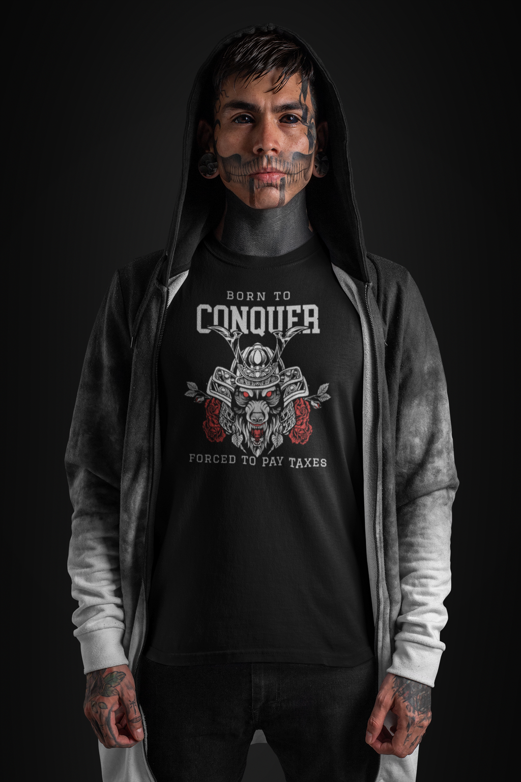 Born to Conquer Samurai Tee — "Born to Conquer, Forced to Pay Taxes" Graphic T-Shirt