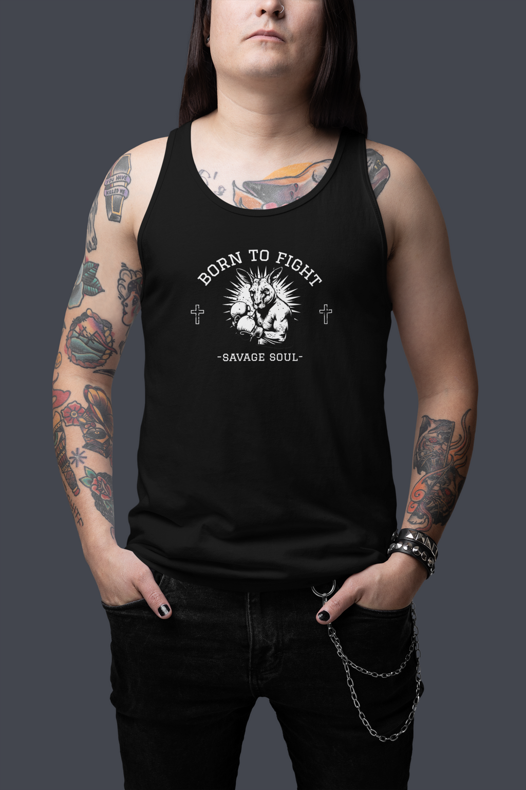 Tank Top — "Born to Fight" Savage Soul Graphic Tank