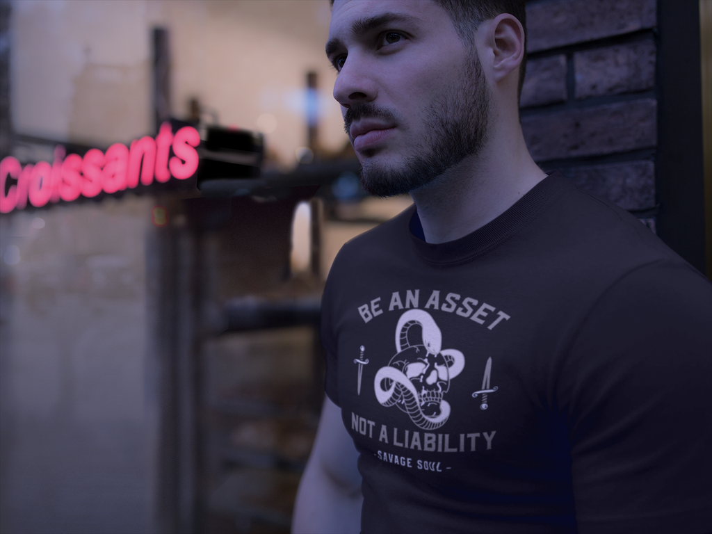 Be An Asset Not A Liability Tee – Snake & Daggers Motivational Graphic T‑Shirt