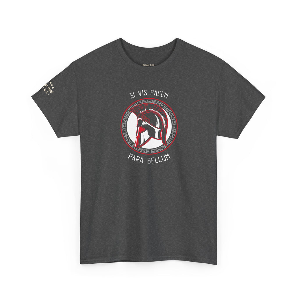 Spartan Helmet Tee — 'Si Vis Pacem Para Bellum' Military Motto T‑Shirt