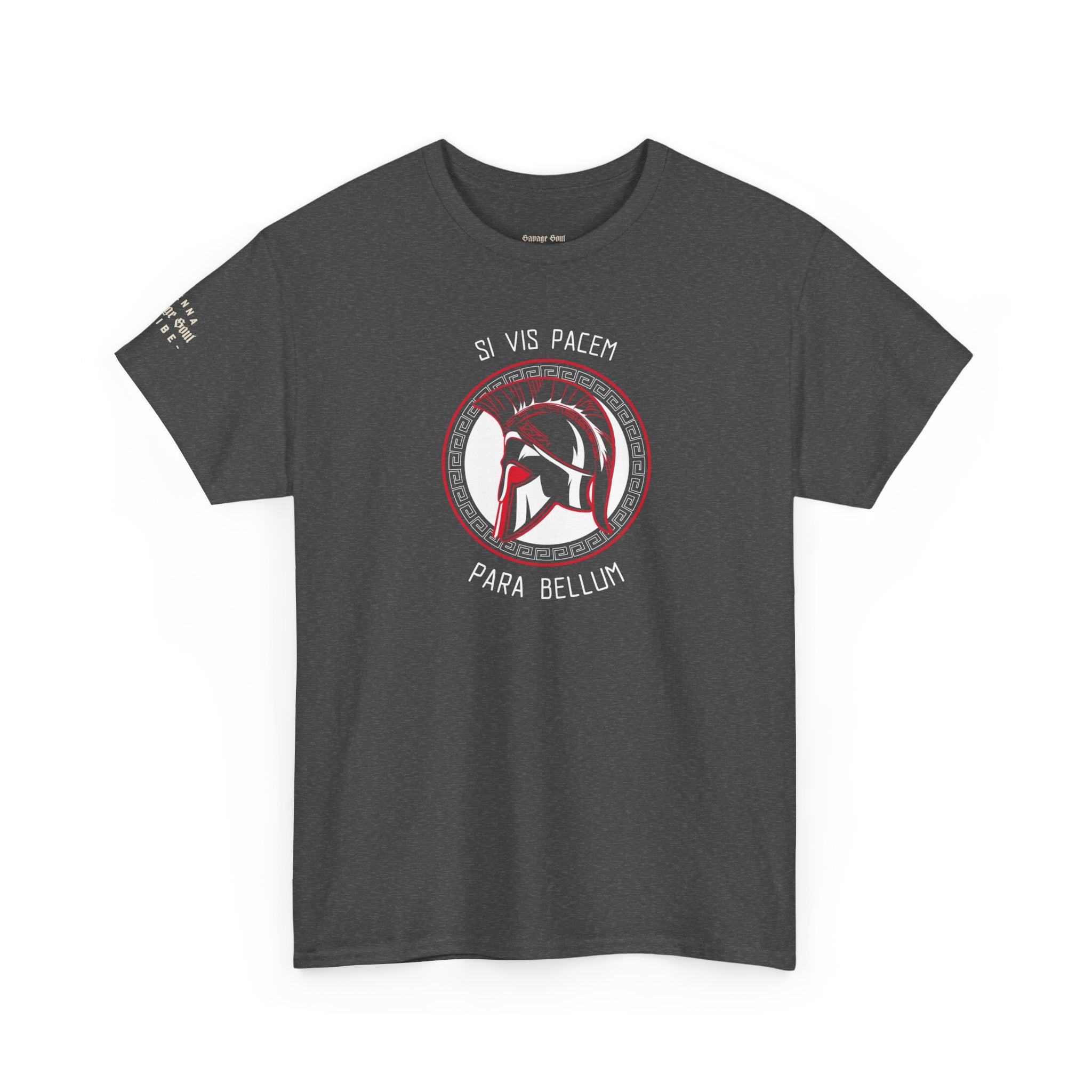 Spartan Helmet Tee — 'Si Vis Pacem Para Bellum' Military Motto T‑Shirt
