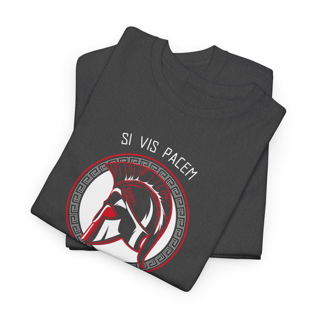 Spartan Helmet Tee — 'Si Vis Pacem Para Bellum' Military Motto T‑Shirt