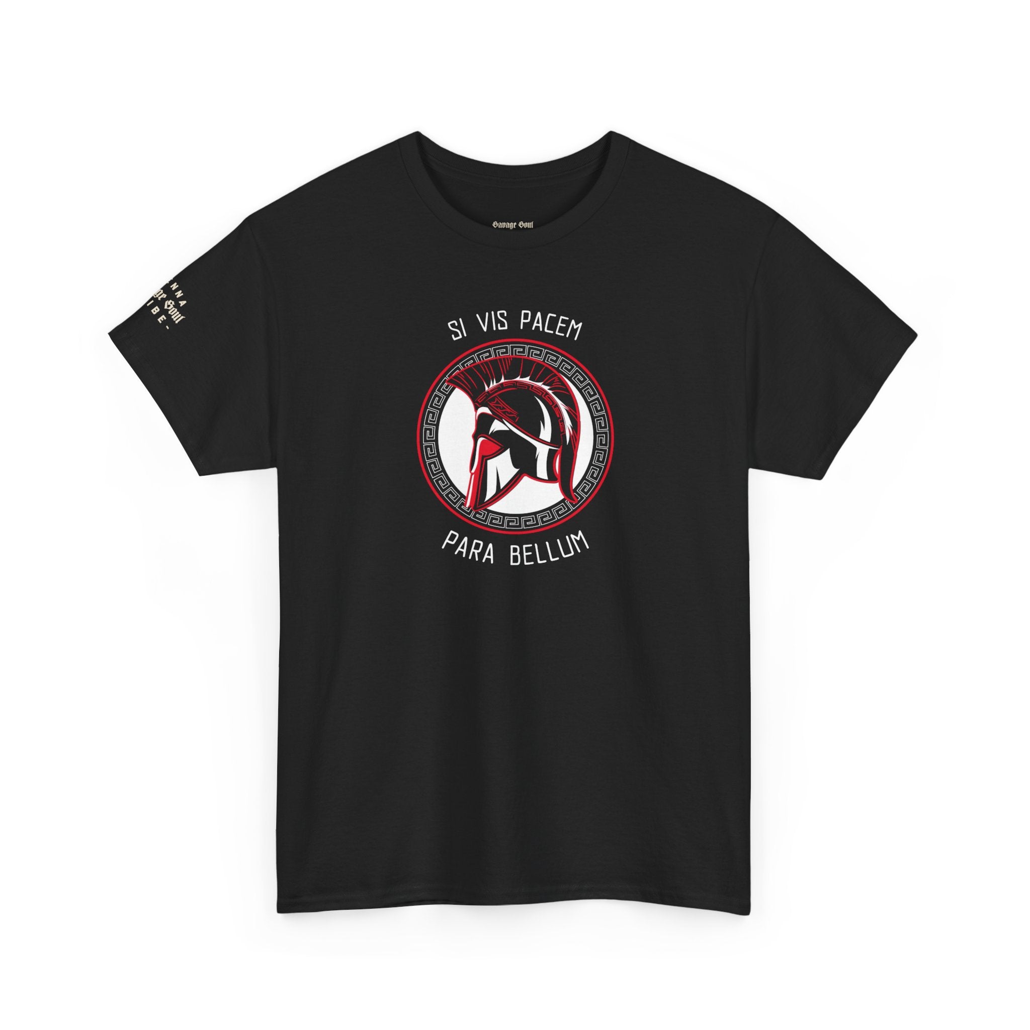 Spartan Helmet Tee — 'Si Vis Pacem Para Bellum' Military Motto T‑Shirt