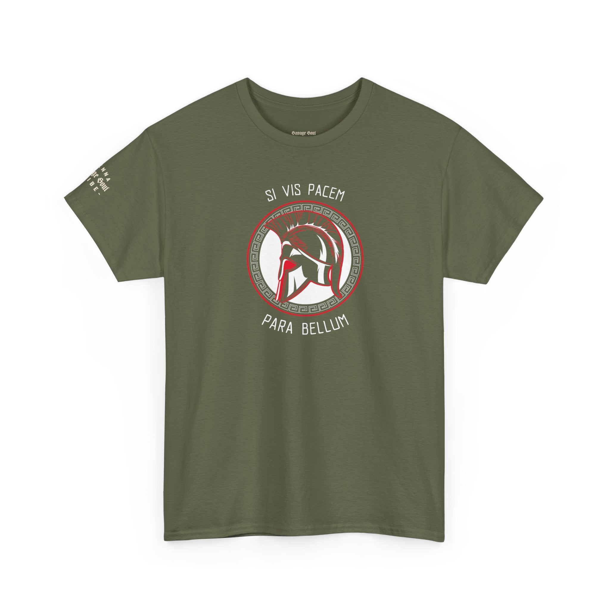 Spartan Helmet Tee — 'Si Vis Pacem Para Bellum' Military Motto T‑Shirt